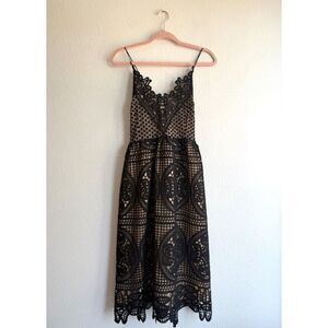 Two Sisters The Label Annabelle Black Crochet Lace Up Midi Dress size M/L NWT